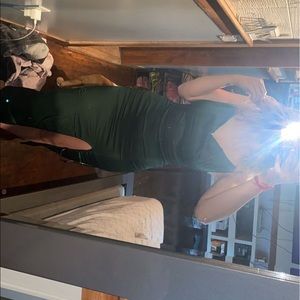 Emerald green strap midi dress